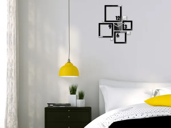 ModernClock 3D nalepovacie hodiny Quadrat čierno-zrkadlové