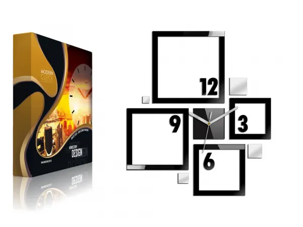 ModernClock 3D nalepovacie hodiny Quadrat čierno-zrkadlové