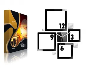 ModernClock 3D nalepovacie hodiny Quadrat čierno-zrkadlové