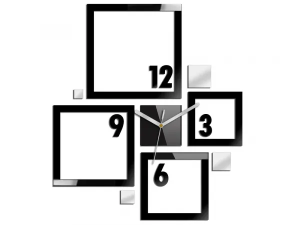 ModernClock 3D nalepovacie hodiny Quadrat čierno-zrkadlové