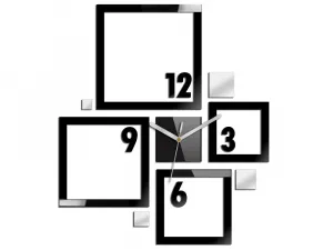 ModernClock 3D nalepovacie hodiny Quadrat čierno-zrkadlové