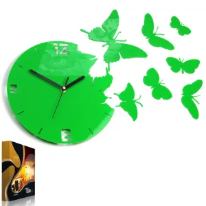 ModernClock 3D nalepovacie hodiny Butterflies zelené