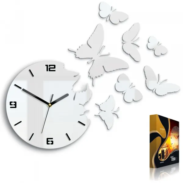 ModernClock 3D nalepovacie hodiny Butterfly biele