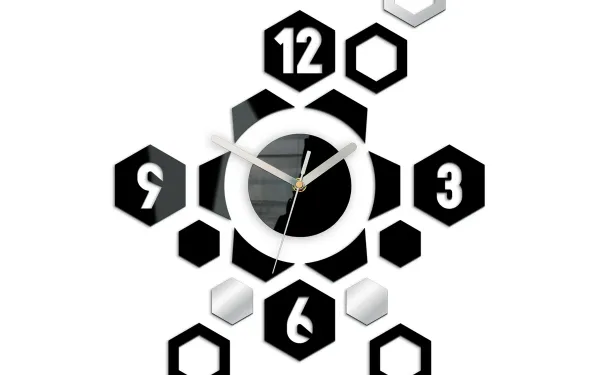 ModernClock 3D nalepovacie hodiny Hexagon čierno-zrkadlové