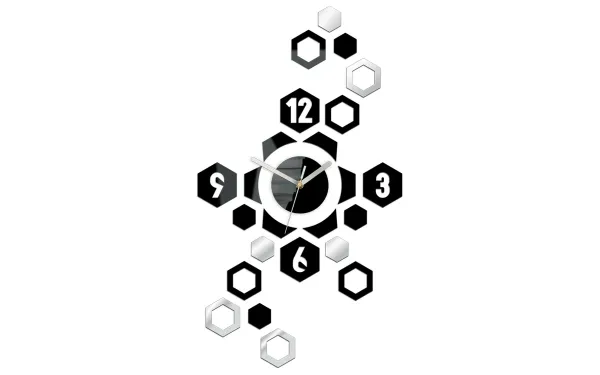 ModernClock 3D nalepovacie hodiny Hexagon čierno-zrkadlové