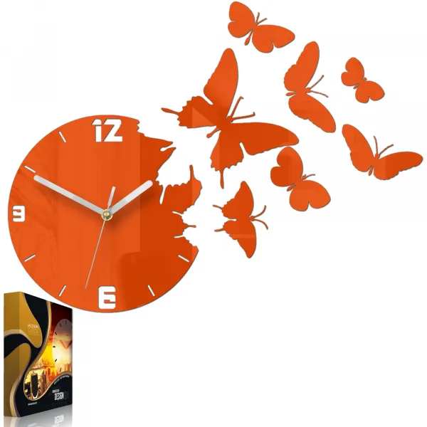 ModernClock 3D nalepovacie hodiny Butterfly oranžové