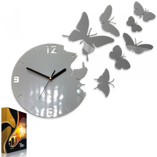 ModernClock 3D nalepovacie hodiny Butterfly sivé
