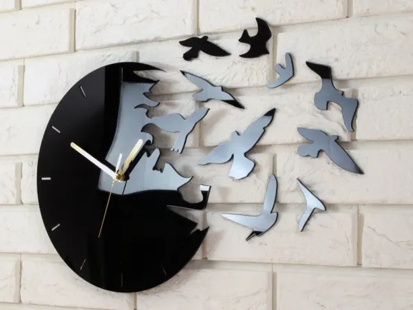 ModernClock 3D nalepovacie hodiny Swallows čierne
