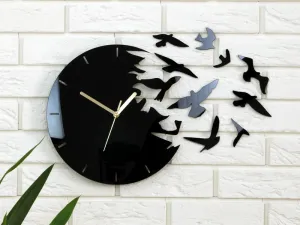 ModernClock 3D nalepovacie hodiny Swallows čierne