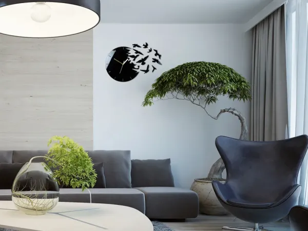 ModernClock 3D nalepovacie hodiny Swallows čierne