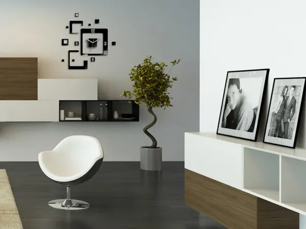 ModernClock 3D nalepovacie hodiny Trio Quadrat čierne