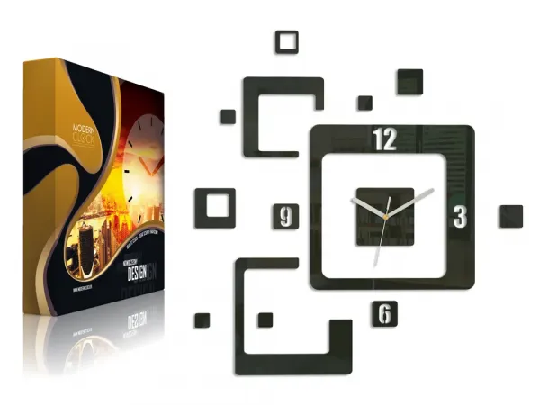ModernClock 3D nalepovacie hodiny Trio Quadrat čierne