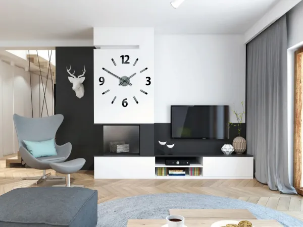 ModernClock 3D nalepovacie hodiny Will sivo-čierne