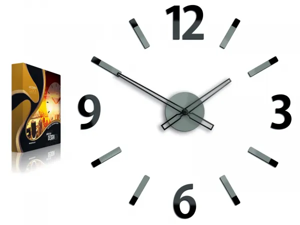 ModernClock 3D nalepovacie hodiny Will sivo-čierne