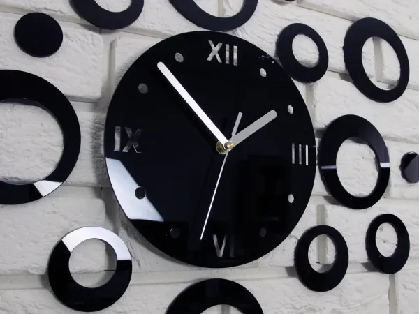 ModernClock 3D nalepovacie hodiny Rings čierne