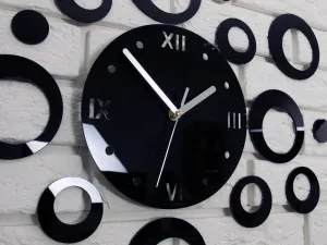 ModernClock 3D nalepovacie hodiny Rings čierne
