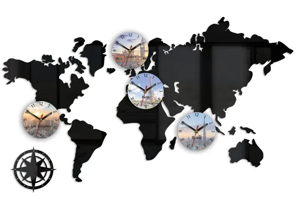 ModernClock 3D nalepovacie hodiny World map čierne