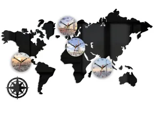 ModernClock 3D nalepovacie hodiny World map čierne
