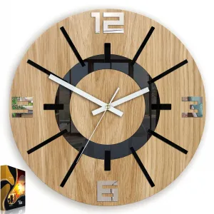 ModernClock Nástenné hodiny Aksel Wood čierno-zrkadlové