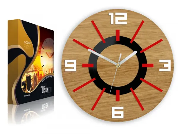 ModernClock Nástenné hodiny Alladyn Wood červeno-čierne