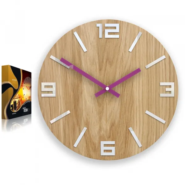 ModernClock Nástenné hodiny Arabic Wood hnedo-fialové