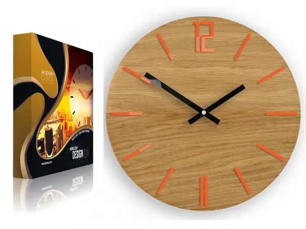 ModernClock Nástenné hodiny Carlo Wood hnedo-oranžové