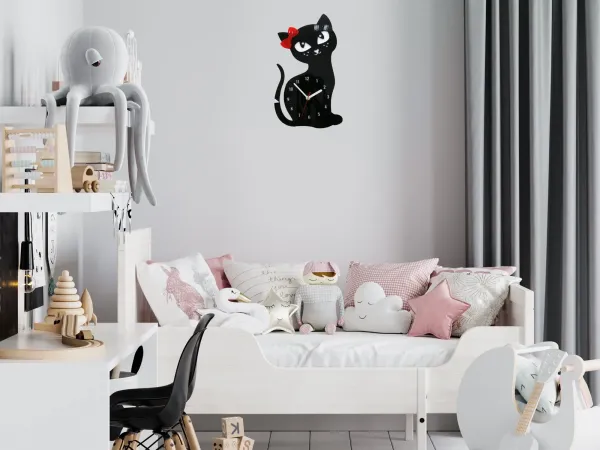 ModernClock Nástenné hodiny Cat čierne