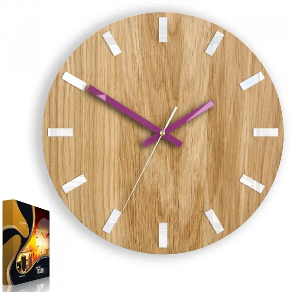 ModernClock Nástenné hodiny Simple Oak hnedo-fialové