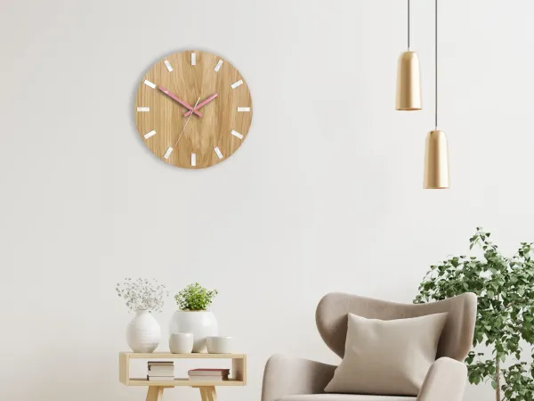 ModernClock Nástenné hodiny Simple Oak hnedo-ružové