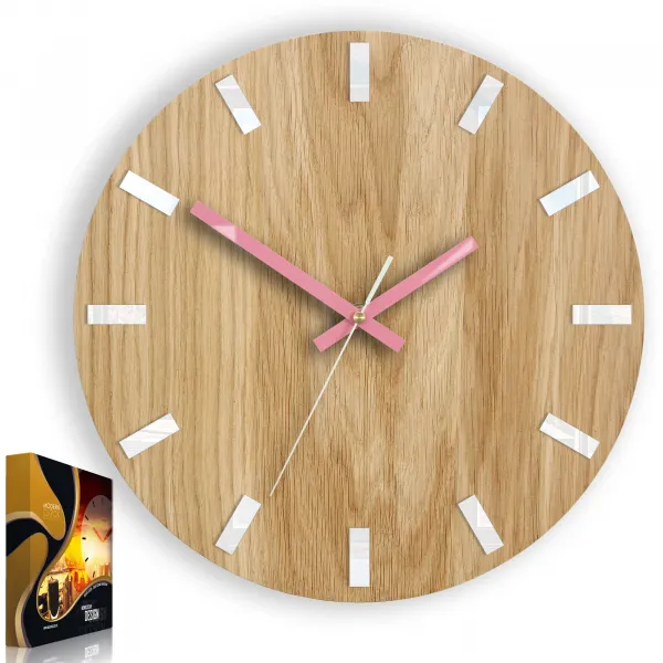 ModernClock Nástenné hodiny Simple Oak hnedo-ružové