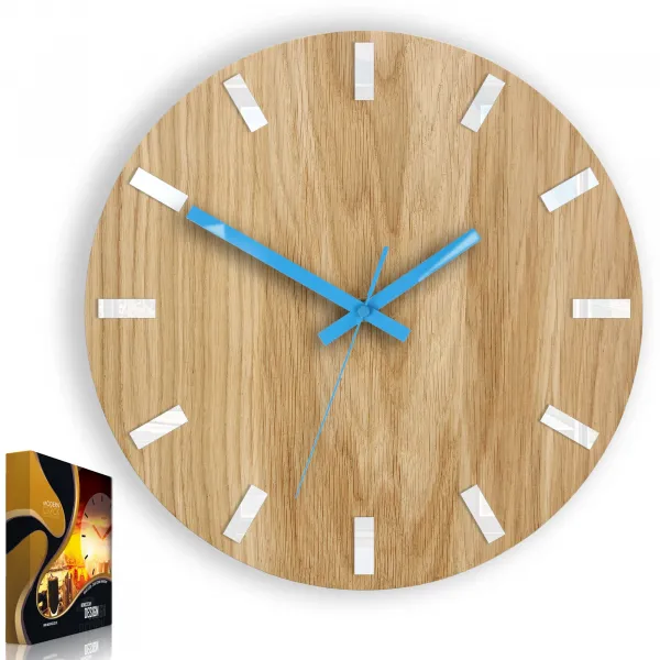 ModernClock Nástenné hodiny Simple Oak hnedo-tyrkysové