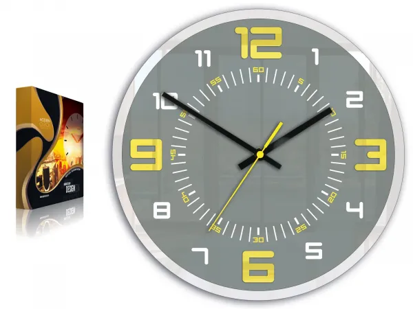 ModernClock Nástenné hodiny Orion šedo-žlté