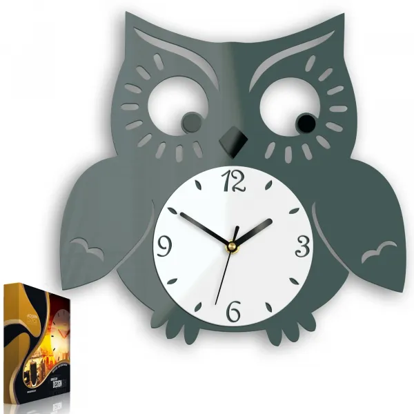 ModernClock Nástenné hodiny Owl sivé