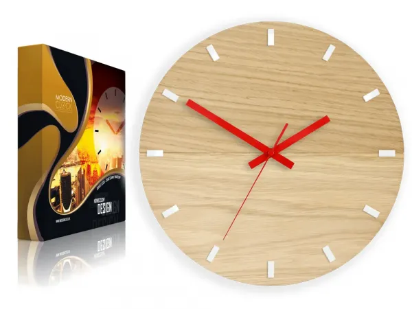 ModernClock Nástenné hodiny Solo Wood hnedo-červené
