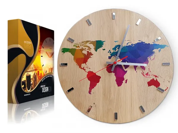 ModernClock Nástenné hodiny World Wood hnedé