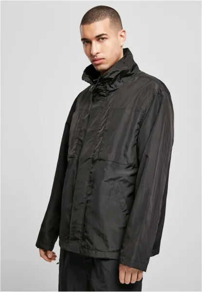 Nylon crepe jacket with double pocket black