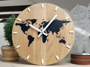ModernClock Nástěnné hodiny World Wood černé