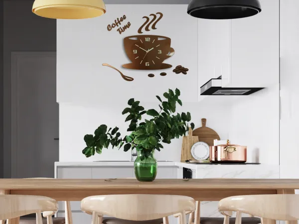 Moderné nástenné hodiny COFFE TIME 3D COPPER copper