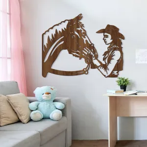 Dievča s koňom - Drevený obraz na stenu