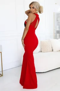617-3 Long mermaid dress with black lace and mesh - red