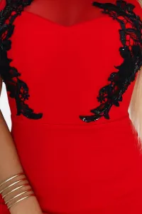 617-3 Long mermaid dress with black lace and mesh - red