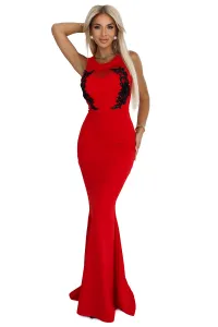 617-3 Long mermaid dress with black lace and mesh - red