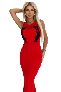 617-3 Long mermaid dress with black lace and mesh - red