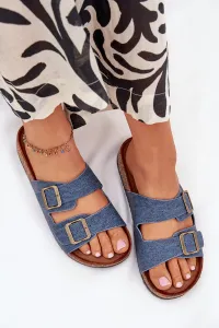 EVENTO Dámske Šľapky Na Korkovej Platforme S Prackami Tmavý Jeans Vesina
