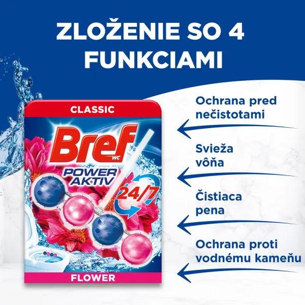 Bref Power Aktiv Flower tuhý WC blok 4 x 50 g 1bal