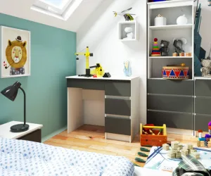 Ak furniture Písací stôl A-7 90 cm bílý/šedý pravý