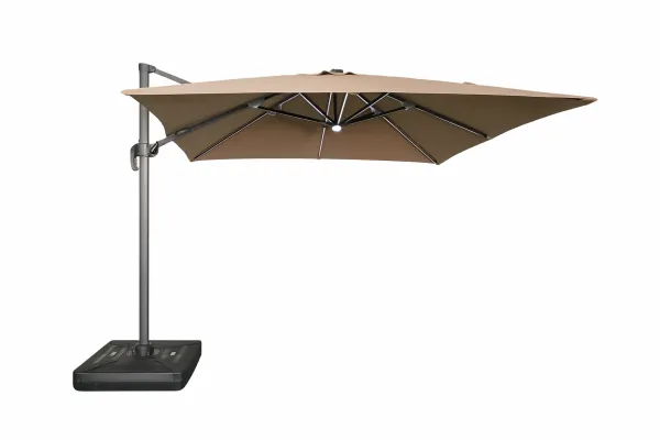 Záhradný slnečník Houseland Vexon s LED osvetlením 300x300 cm svetlohnedý