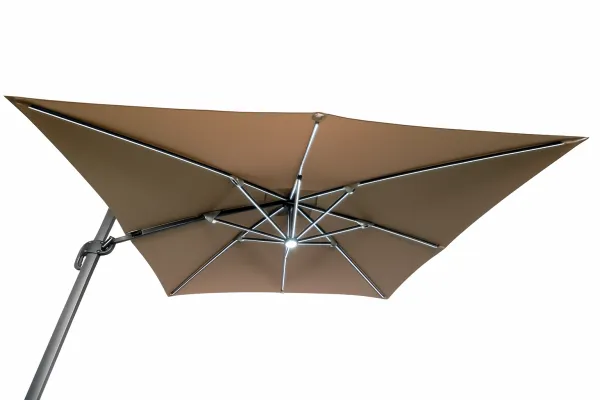 Záhradný slnečník Houseland Vexon s LED osvetlením 300x300 cm svetlohnedý