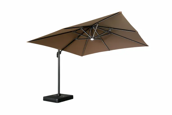 Záhradný slnečník Houseland Vexon s LED osvetlením 300x300 cm svetlohnedý