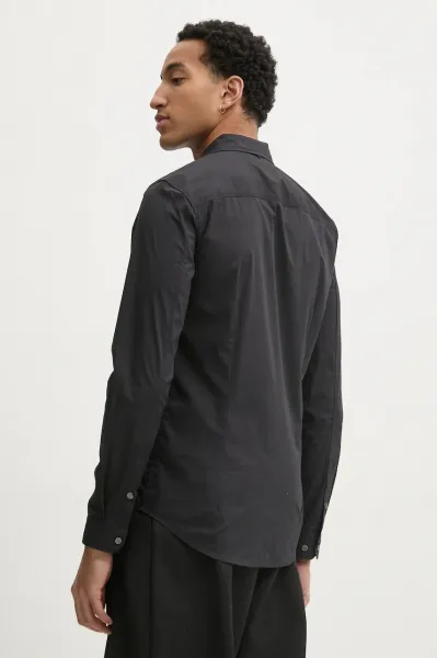 Košeľa Tommy Jeans pánska, čierna farba, slim, s klasickým golierom, DM0DM04405